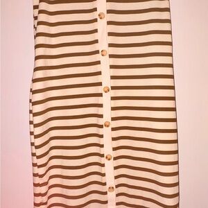 SHEIN Cream and Olive Striped Sleeveless Button-Down Midi Dress